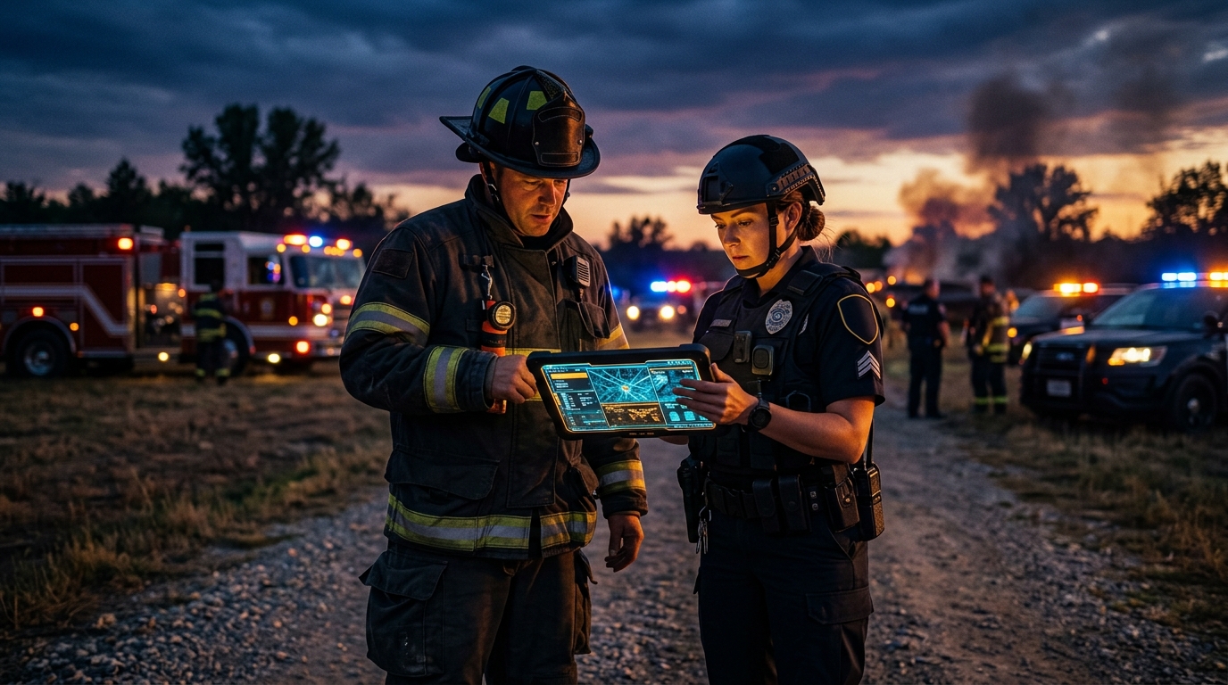 First Responder in the Field with Digital Tablet